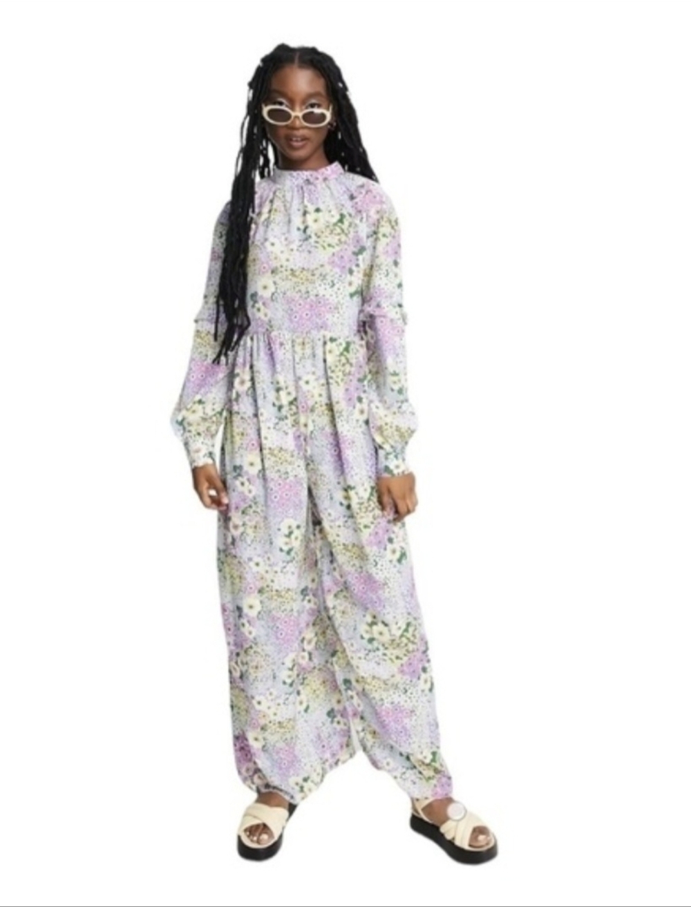 ASOS  Smock Wide Leg Floral Print Jumpsuit Size 4